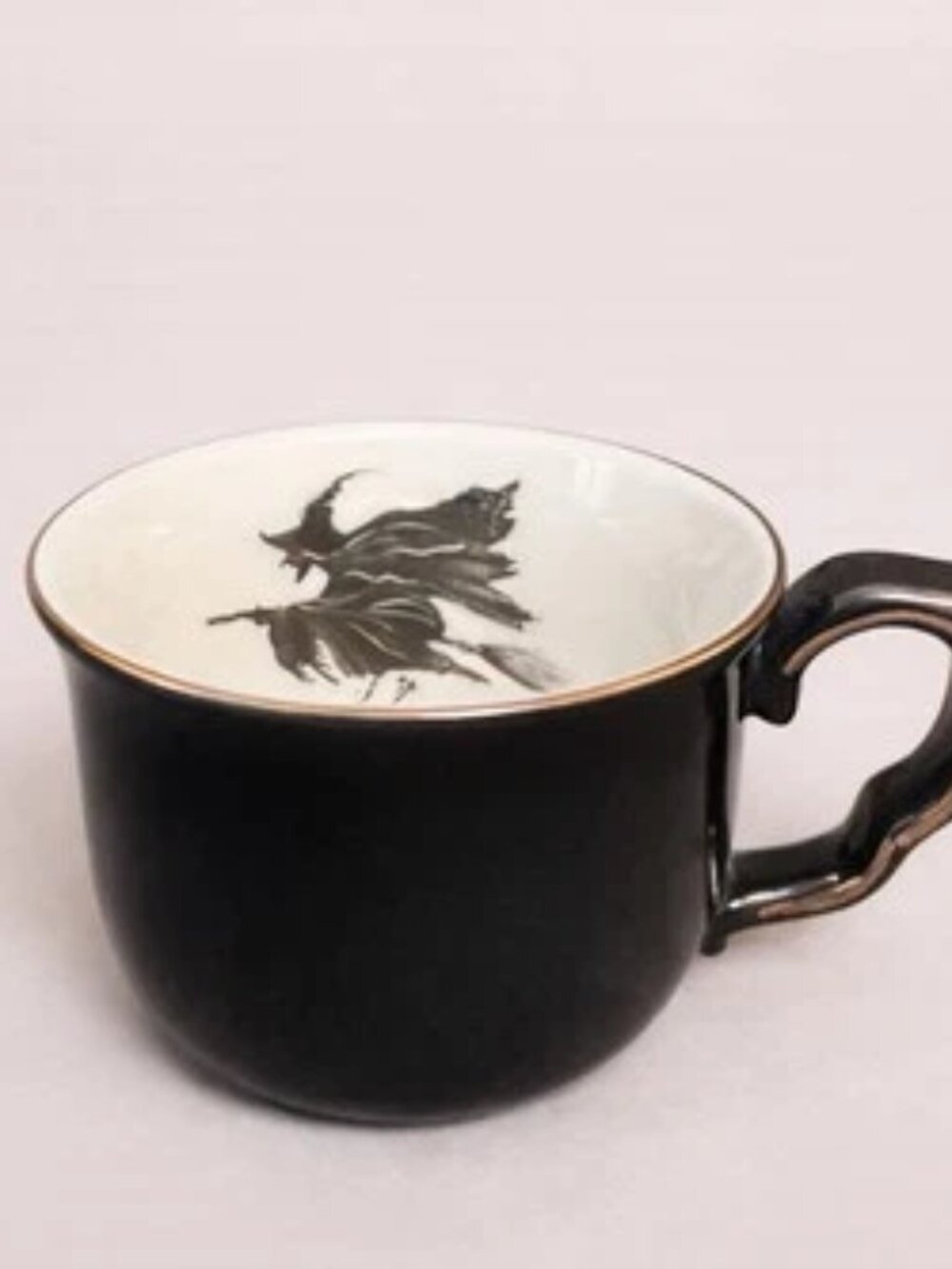 Halloween Witch Black Fine Porcelain Tea Cup no Saucer Hand Painted Gold Trim